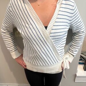 Southern Tide Striped Wrap Sweater - White and Blue